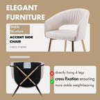 Hyfirm Set of 4 Cream Leather Dining Chairs, Modern Upholstered Kitchen Chairs Gold Metal Legs, Hollow Back, Accent Side Chair for Dining Room/Livingroom/Reception/Restaurant