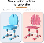 Kids Functional Desk and Chair Set, Ergonomic Height Adjustable Children School Study Desk with Storage, Book Stand, Metal Hook and Drawer for Boys Girls (Blue)