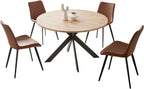 Zerifevni 46.4" Round Dining Table Set, Mid Century Modern Round Dining Table for 4-6 Person, w/Steel Legs, Coffee Table for Kitchen Dining Room, Office, Save Space (1 Table with 4 Brown Chairs)
