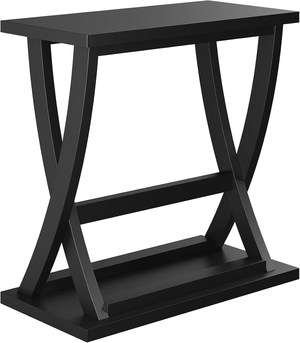 ChooChoo Black End Table, Narrow Side Table with Storage Shelf, Modern X-Design Slim Bedside Tables for Living Room, Bedroom, Small Spaces
