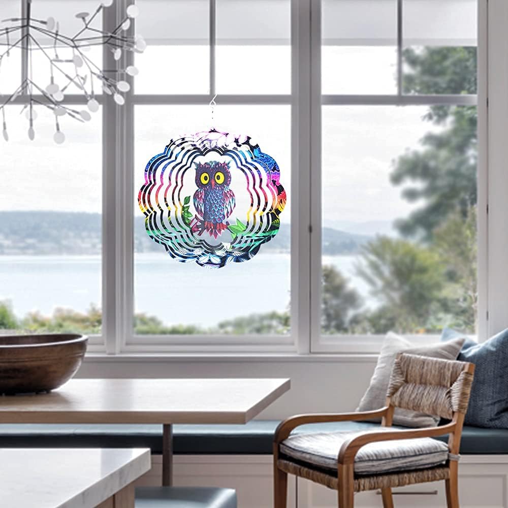 Owl Wind Spinner,Yard Art Garden Decor Owl Wind Spinners Outdoor Metal 3D Kinetic Sculptures Stainless Steel Wind Spinners Outdoor Indoor Clearance Ornaments Gifts Unique Spinners for Yard