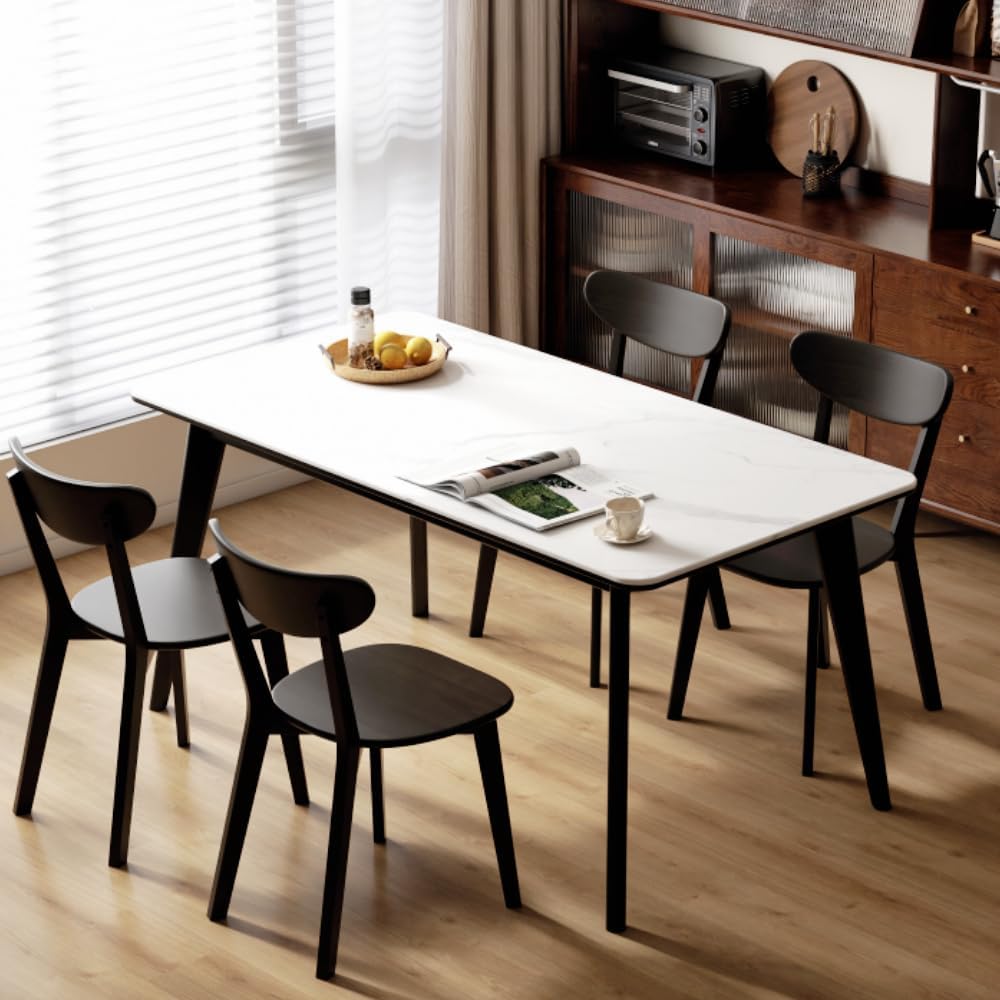 Dining Chairs, Kitchen Chairs, 100% Oak Solid Wood Modern Chair with Curved Backrest Kitchen & Dining Room Chairs Modern Chair for Living Room (Black, 4 Pack)