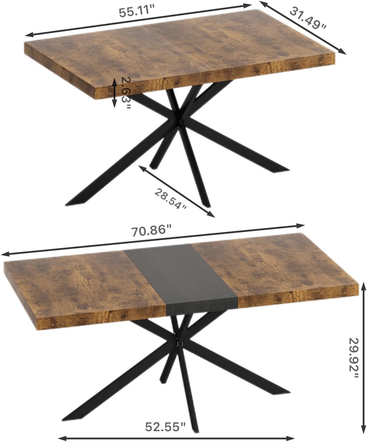 71" Extendable Dining Table for 4-8 People Wooden Dining Room Table Modern Extendable Kitchen Table for Dining Room, Small Space Saving Design, Easy Assembly(Brown)