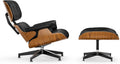 Top Black PU Leather, Mid Century Chaise Lounge Chair and Ottoman, Modern Chair Classic Design, Walnut Wood, Heavy Duty Base Support for Living Room Office