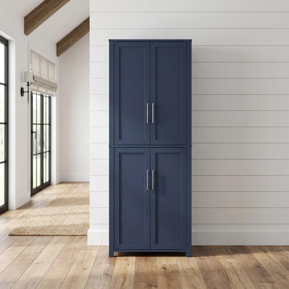 Furnifact Blue Tall Kitchen Storage Pantry, Food Organization, Anti-Tip Mechanism, Floor Clearance, Durable Construction, Spacious Design