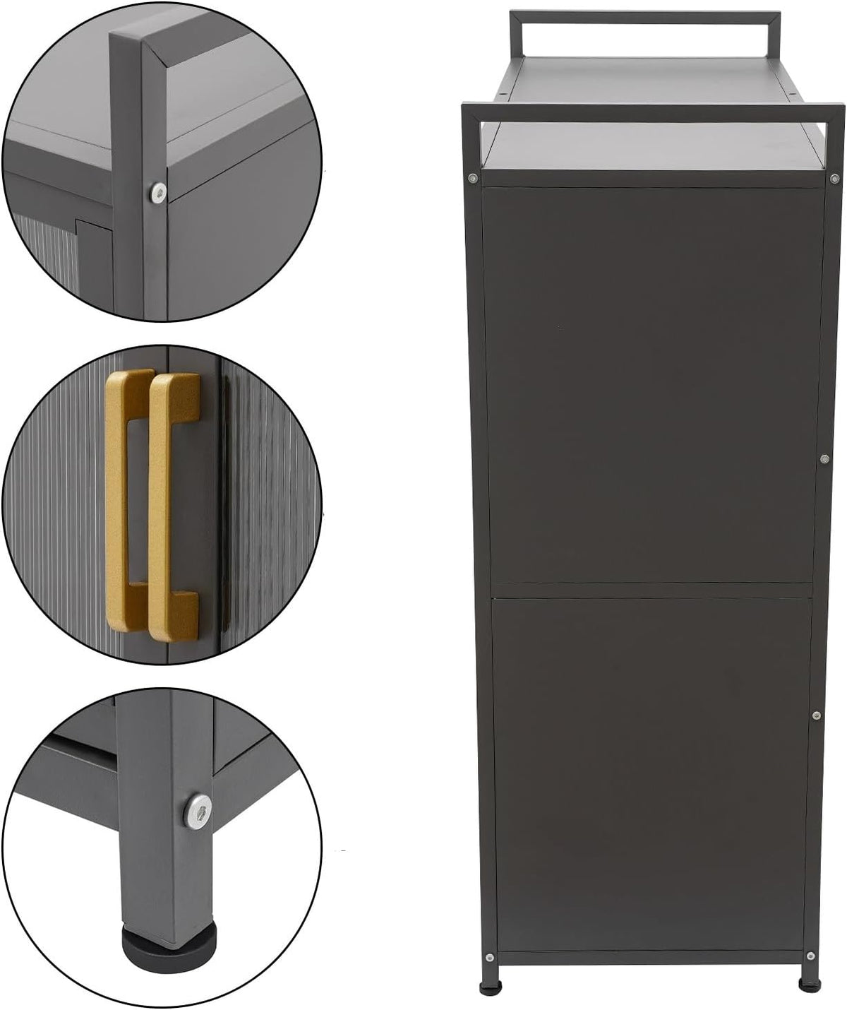 Kitchen Pantry Cabinet with Clear Doors, Metal Sideboard with Open Storage Shelf and Baskets Floor-Standing Organizer for Dining Room Living Room Bar