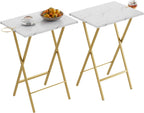 VECELO Folding TV Tray for Eating Set of 2, Portable Dinner/Snack Table with Cup Holder for Couch, Living Room and Small Space, Gold