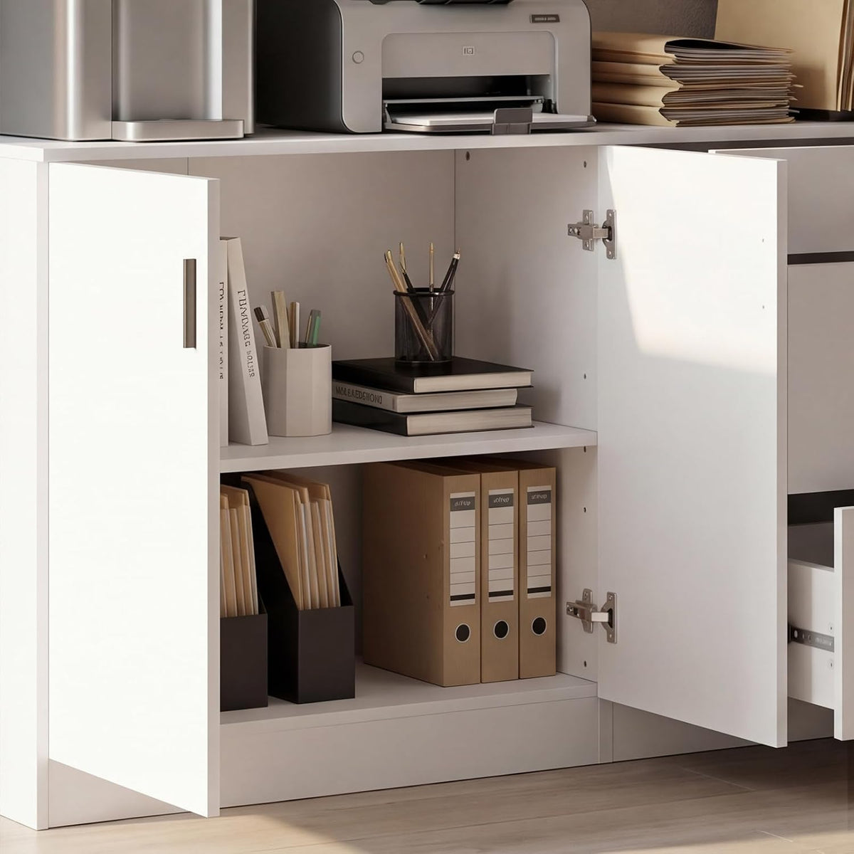 63" Wide Kitchen Pantry, 2-Piece Modern Storage Cabinet with 6 Doors and 3 Drawers, Food Pantry Cabinets with 3 Adjustable Shelves, Wall Mounted Cupboard and Base Cabinet for Kitchen, White