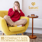 Drink Table for Small Spaces, 24” Tall Pedestal Side Table with Stable Base, Phone Holder & 2 Coasters, Natural Wood Accent End Table for Sofa, Bedside, Balcony or Living Room