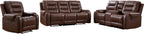 EBELLO 3PCS Faux Leather Recliner Sofa Furniture Set, Included Recliner Chair, Manual Loveseat and 3 Seat Reclining Sofa Couch, Vintage Rivet Mid-Century Modern Design for Living Room, Brown