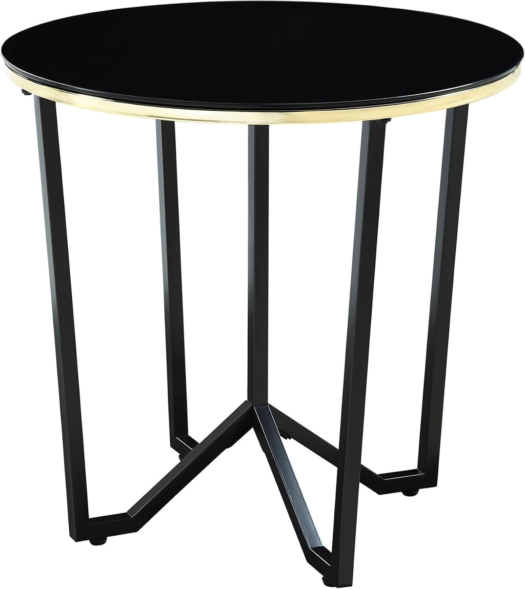 3pc Round Coffee and End Tables Set Black Tempered Glass Top Metal Frame | Includes 1 cocktail table and 2 end tables with black tempered glass tops