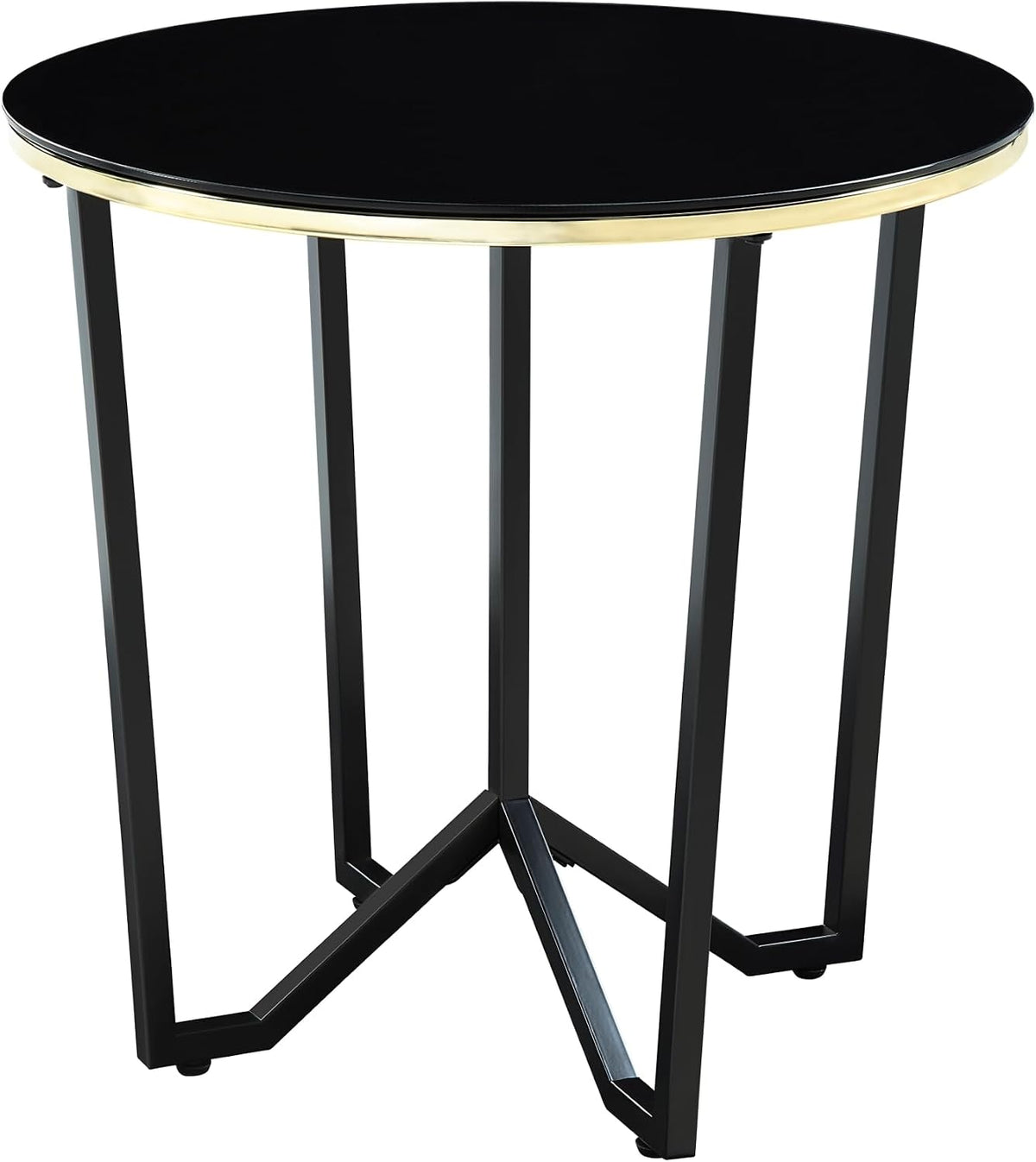 3pc Round Coffee and End Tables Set Black Tempered Glass Top Metal Frame | Includes 1 cocktail table and 2 end tables with black tempered glass tops