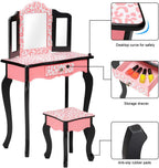 Bonnlo Kids Vanity Set, Modern Princess Vanity Table with Stool, Tri-Folding Mirror Desk for Girls Makeup Dressing Table with Drawer