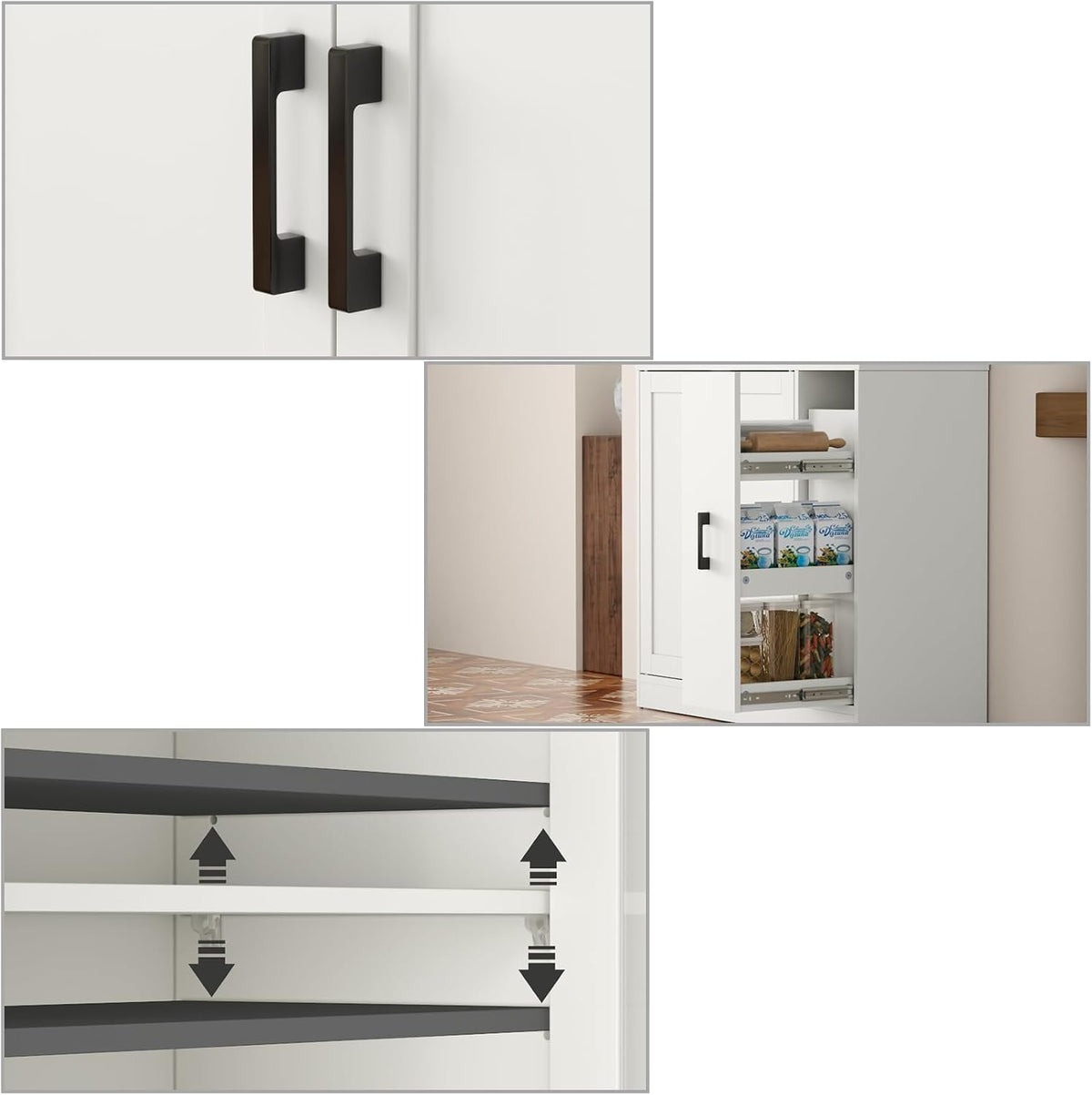 68" Kitchen Pantry Cabinet with Side Drawer, Kitchen Pantry Storage Cabinet | Tall White Pantry with Acrylic Door, Freestanding Food Hutch with Microwave Stand for Dining Room, Kitchen