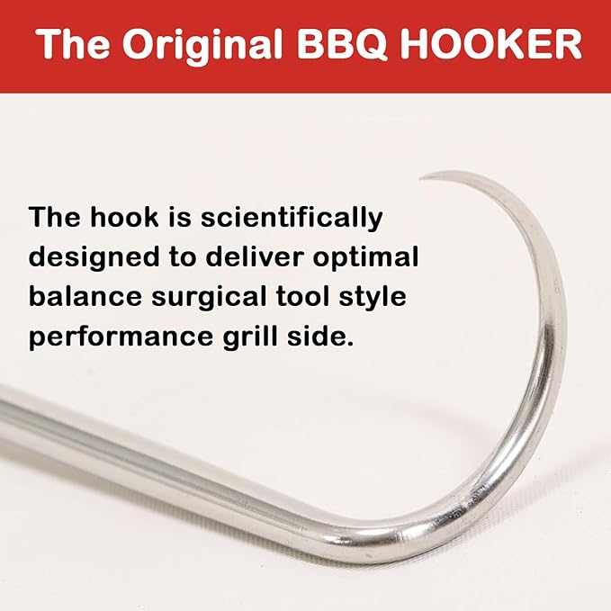 The Original BBQ Hooker, Meat Turner. Pigtail Flipper, Steak Flipper, Weber BBQ Grill, Spatula, BBQ Tongs, BBQ Tools, Camping Tool, Fire Pit Tool, Green Egg, Komodo Joe Grill.