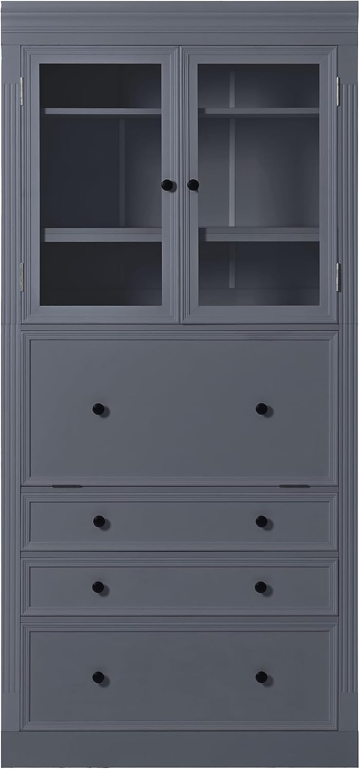 JIJIWANG 78" Tall Freestanding Kitchen Pantry Storage Cabinet,Multifunctional Cupboard with 3 Drawers,Adjustable Shelves and Power Outlet for Office, Kitchen,Dining Room,Grey