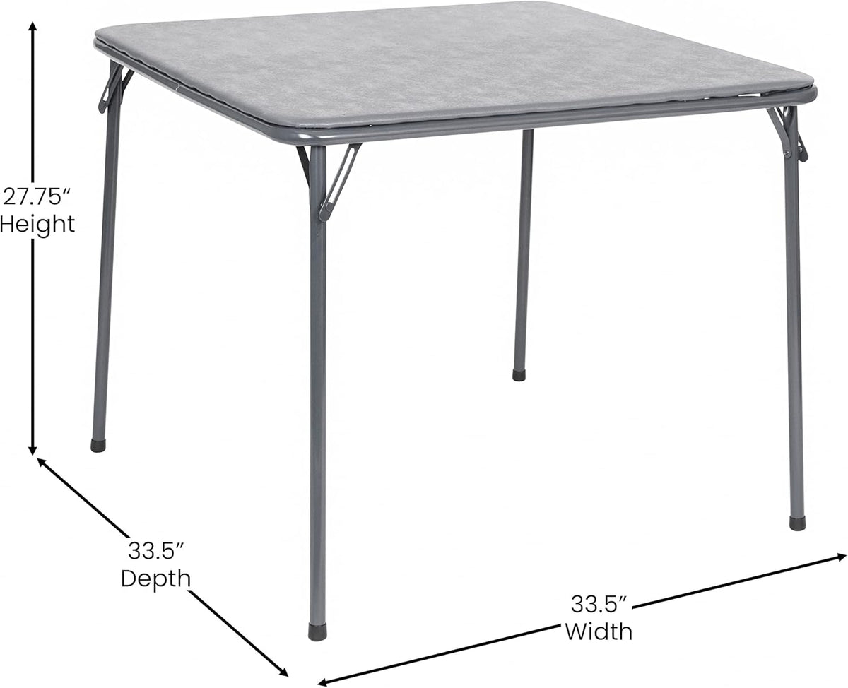 EMMA + OLIVER Gray Square Folding Card Table and Chairs Set for 4 Players | Lightweight, Easy Storage, Padded Top