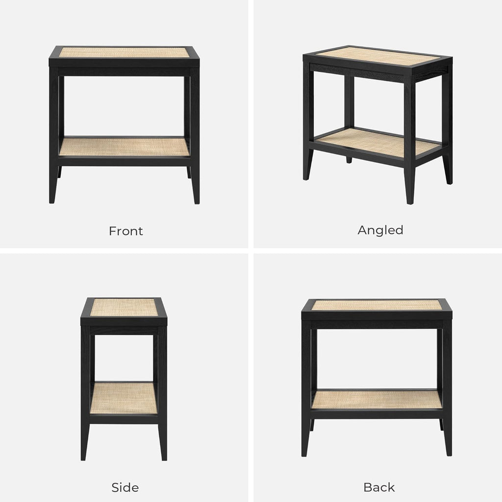SICOTAS Rattan Nightstands Set of 2 - Boho Shelf Bedside Tables Narrow End Table Living Room Set of 2 Side Table with Storage Shelves for Small Space - Black Oak