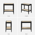 SICOTAS Rattan Nightstands Set of 2 - Boho Shelf Bedside Tables Narrow End Table Living Room Set of 2 Side Table with Storage Shelves for Small Space - Black Oak