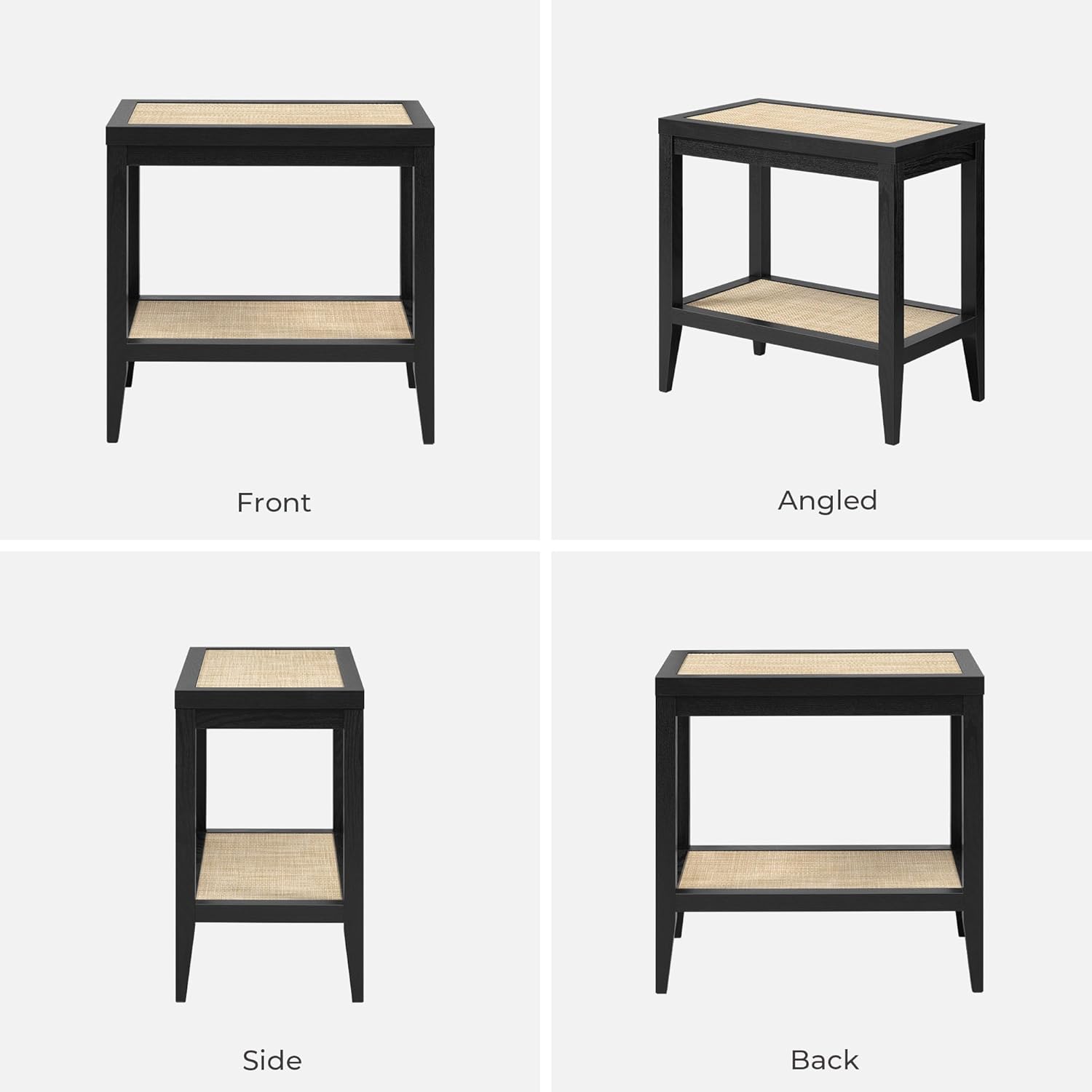 SICOTAS Rattan Nightstands Set of 2 - Boho Shelf Bedside Tables Narrow End Table Living Room Set of 2 Side Table with Storage Shelves for Small Space - Black Oak