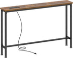 SUPERJARE 39.4 inch Narrow Behind Couch Table with Charging Stations | Power Outlet with USB-C Ports, Extra Storage Behind Sofa,Sofa Table Console Table for Entryway Living room, Rustic Brown