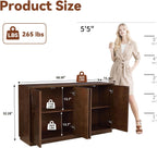LKTART 59" Sideboard Buffet Cabinet Retro Accent Storage Cabinet with Magnetic Door Latches Adjustable Shelf for Living Room Kitchen(Walnut)