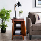 MAKLAINE Mission Cabinet Wood End Table, 24" H x 15" W x 24" D, Solid Ash Top with Oak Veneers, Hand Applied Russet Brown Finish, Concealed Storage Cabinet with Shelf, Living Room Furniture
