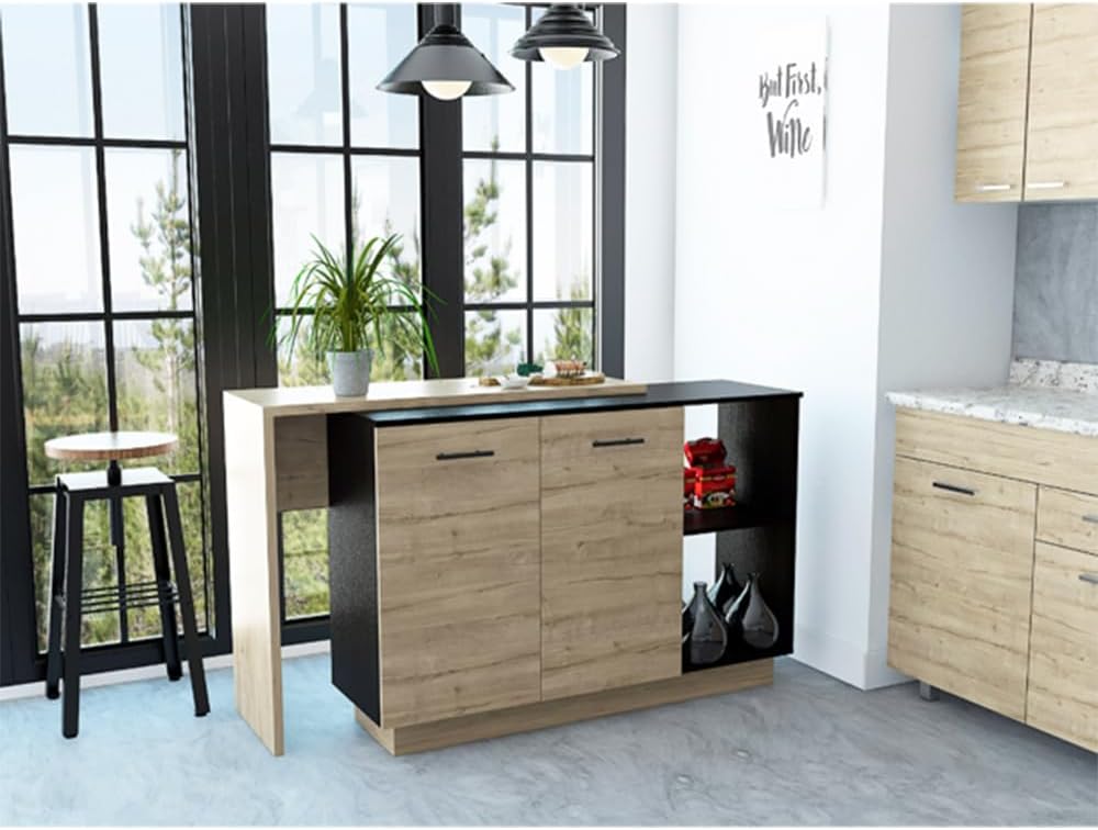 2-Shelf 1-Drawer Kitchen Island Wenge and Light Oak | Includes 5 shelves and 2 doors for storage and display