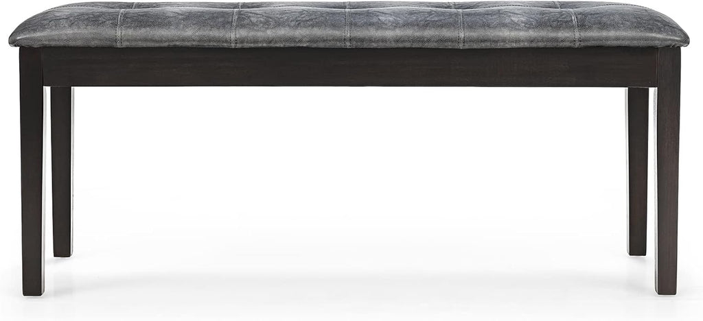 TANGZON 116cm/45Inches PU Leather Padded Dining Bench, Rubber Wood Legs Upholstered Bench, Tufted Long Bench Seat for Kitchen Living Room Bedroom Hallway Entryway (Grey)