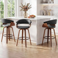 26 Inch Counter Height Stools Set of 3, Mid Century Modern Counter Stool with Bentwood Frame Upholstered Seat for Kitchen Island/Counter, Black