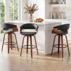 26 Inch Counter Height Stools Set of 3, Mid Century Modern Counter Stool with Bentwood Frame Upholstered Seat for Kitchen Island/Counter, Black