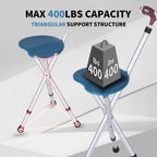 Folding Stool with LED Light, Adjustable Walking Cane Seat, Portable Tripod Chair with Handle