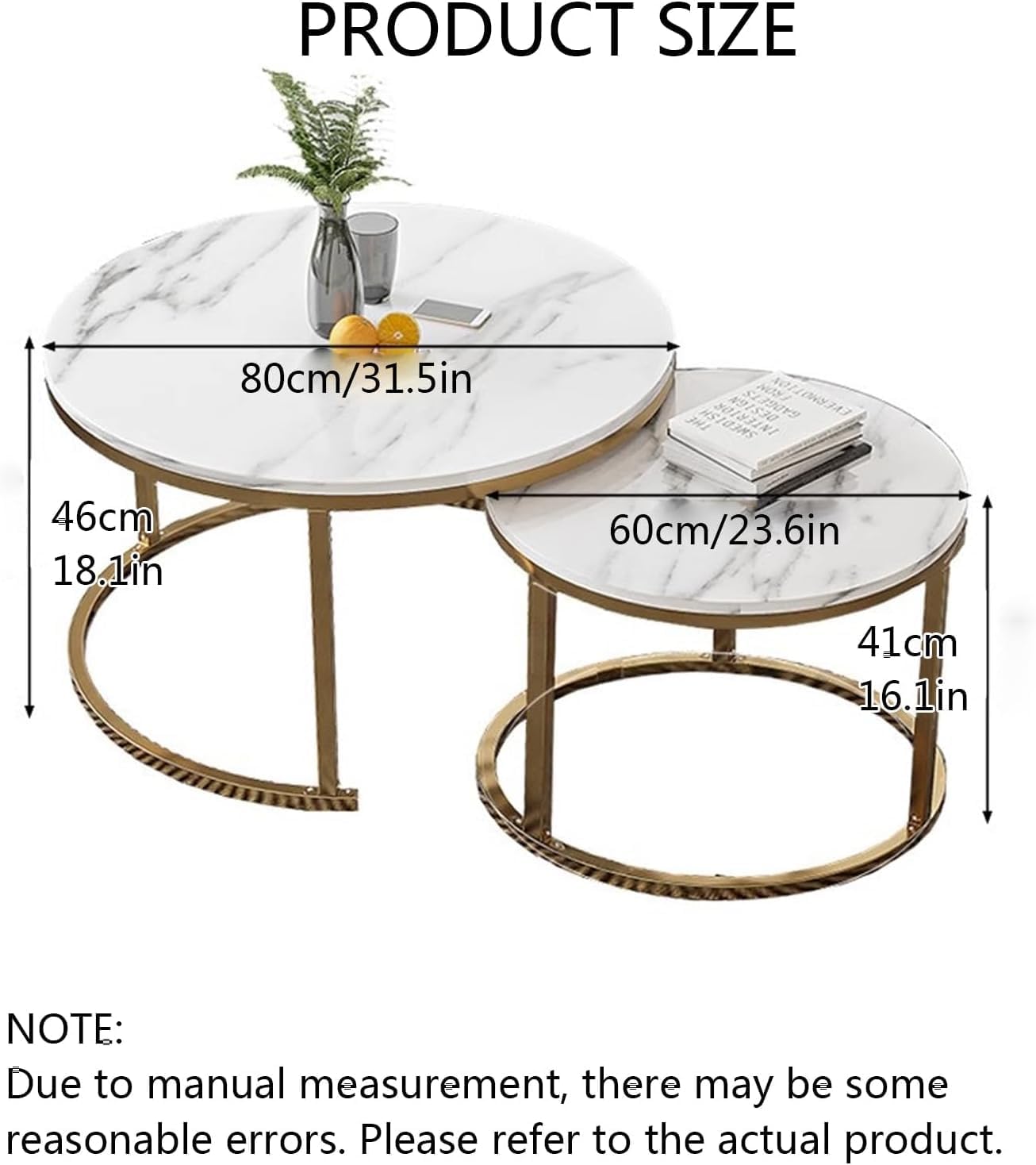 Nesting Tables Set of Round Coffee TableNesting Tables | Set of Round Coffee TableSmall Nesting Coffee Table with Adjustable Non-Slip Fee, White Marble Top Stack Nesting Tables