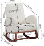 Beige, High Back Side Bag Flannelette Wood Indoor Rocking Chair, Brown Legs