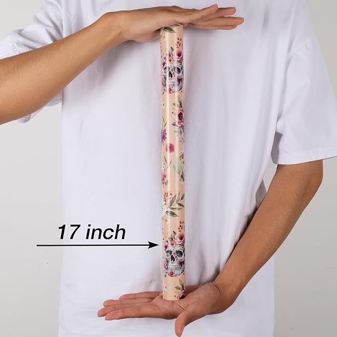 Aimyoo Gothic Wrapping Paper Roll, 17 Inch X 16.5 Fee Skull Floral Berry Design Gift Wrap Paper for Mother's Day, Birthday Bridal Shower