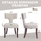 Mid Century Modern Farmhouse Dining Chairs Set of 2, Linen Upholstered with Curved Backrest & Copper Nail Trim, Hardwood Frame, Beige