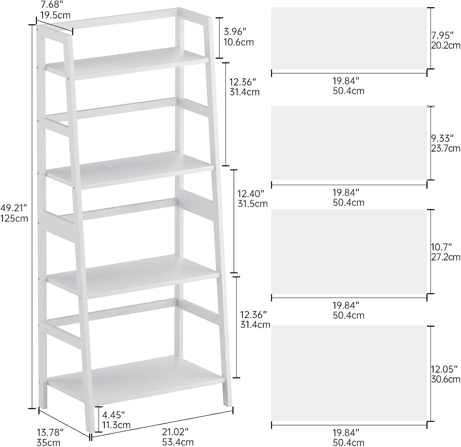HITNET Ladder Shelf, 4 Tier Bookshelf, Floor Standing Bathroom Storage Rack with Bamboo Frame, Home Office Open Display Bookcase, White