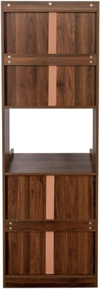 Kitchen Pantry Cabinet with Hutch, Walnut Farmhouse Storage Buffet Sideboard, Coffee Bar Station with Drawer & Glass Doors for Dining Room, Kitchen, Living Room, 70.87" Tall