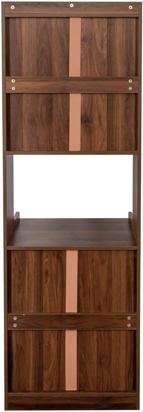 Kitchen Pantry Cabinet with Hutch, Walnut Farmhouse Storage Buffet Sideboard, Coffee Bar Station with Drawer & Glass Doors for Dining Room, Kitchen, Living Room, 70.87" Tall