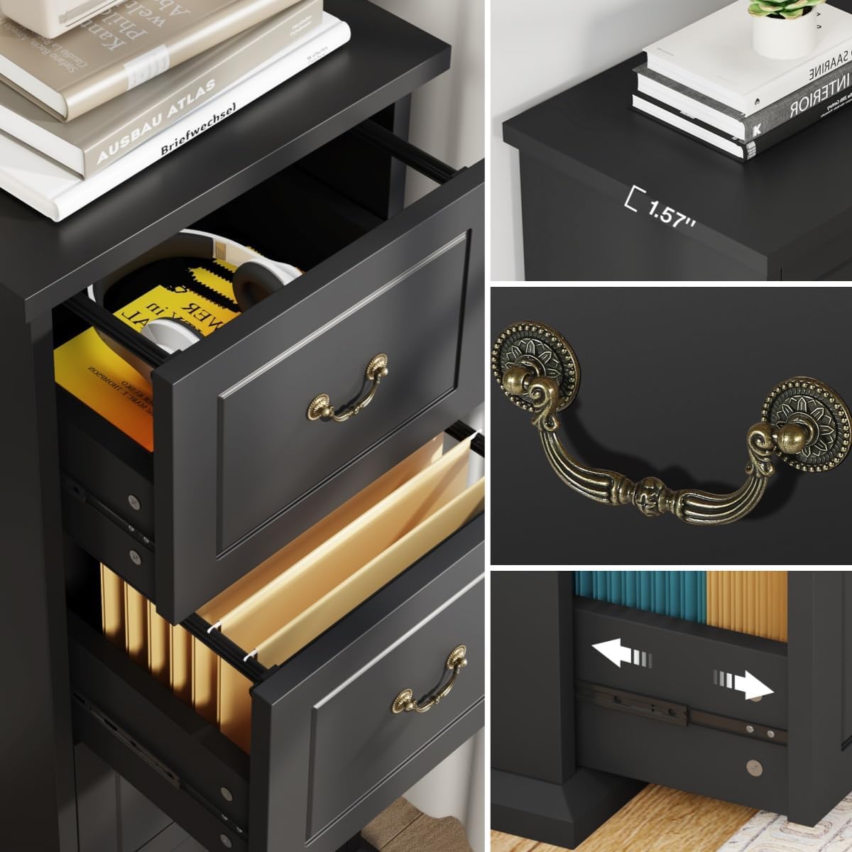 Tribesigns 4-Drawer File Cabinet for A4/Letter/Legal Files, Black | Tall Wooden Filing Cabinet, Vertical File Storage Printer Stand with Hanging Rails for Home Office, Modern Vintage Style