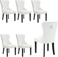 PU Leather Dining Chairs Set of 6, Upholstered Dining Room Chairs with Solid Wood Legs & Back Ring Pull Trim Ring, Modern Dining Chairs Perfect for Dining Room,Living Room,Kitchen, White