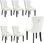 PU Leather Dining Chairs Set of 6, Upholstered Dining Room Chairs with Solid Wood Legs & Back Ring Pull Trim Ring, Modern Dining Chairs Perfect for Dining Room,Living Room,Kitchen, White
