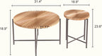 2-Piece Rustic Coffee Table and End Side Table Set, Radial Pattern Waterproof MDF Tabletop with PVC Cover, Distressed Cylindrical Shape, Black Metal Legs, Living Room Accent Furniture,Red Cedar-Brown