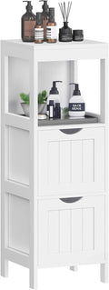 VASAGLE Storage Cabinet, Storage Organizer Rack Stand for Bathroom, Living Room, Multifunctional Corner Unit, 2 Drawers, 35 Inches in Height, White UBBC42WT
