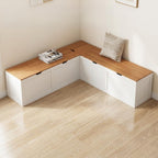 L Shape Kitchen Breakfast Nook Bench, Kitchen Corner Nook Bench Seating with Hidden Storage, Corner Dining Bench for Entryway. (White + Yellow)