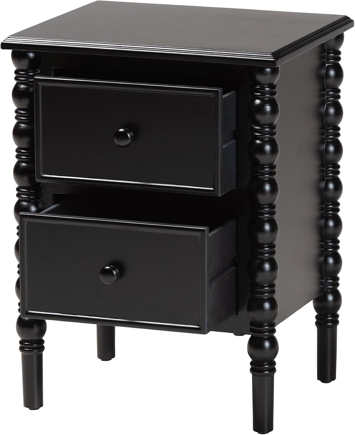 Baxton Studio Malinda Classic Black Wood 2-Drawer End Table with Spindle Legs