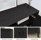 Large Buffet Sideboard Cabinet with Storage,60" Modern Cedenzas Buffet Table American Farmhouse Charm Cabinet with 4 Symmetrical Sunburst Doors for Living Room Hallway, Antique Black