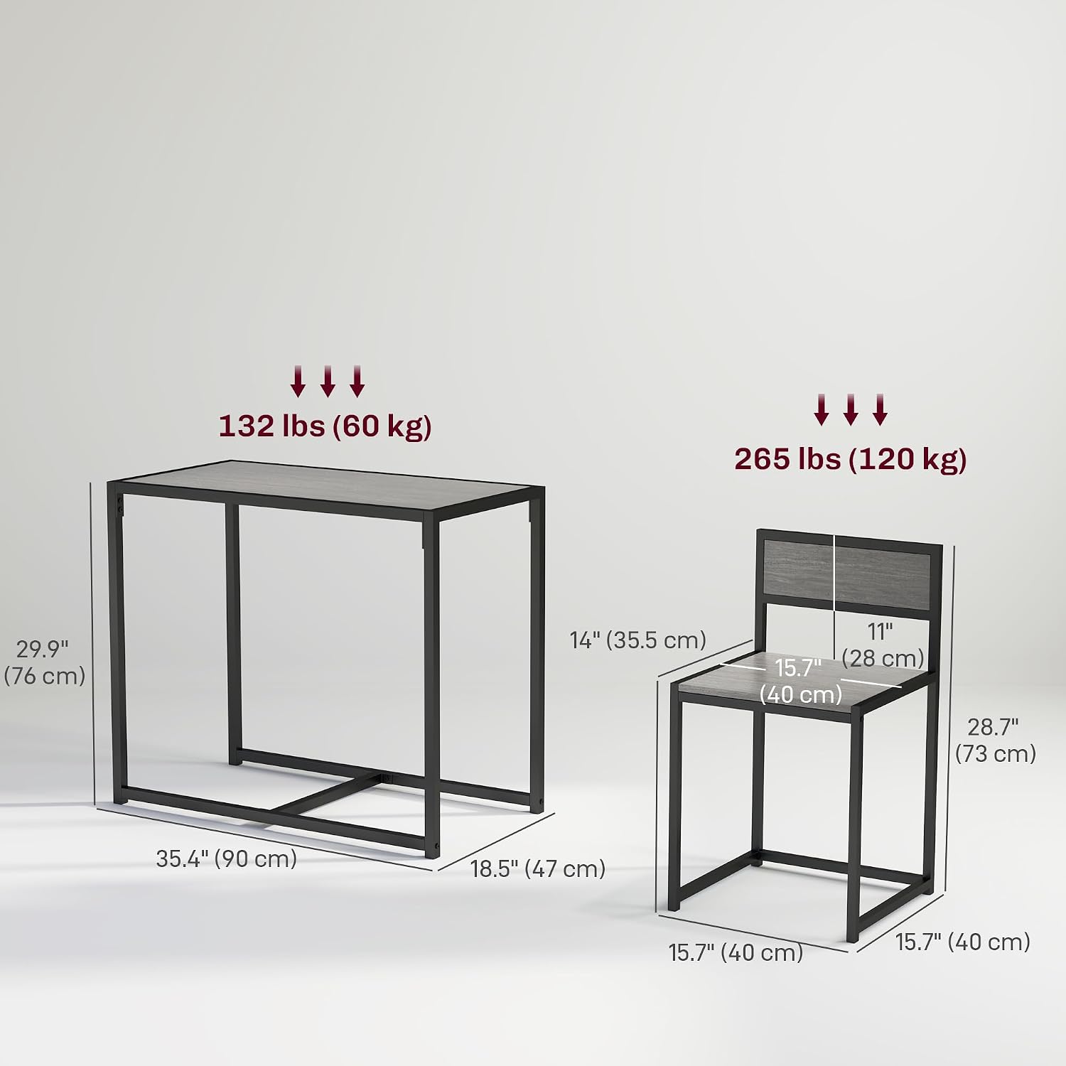 HOMCOM Dining Table Set for 2 for Small Space Room Grey | Kitchen Table and Chairs, Industrial Dining Set, Breakfast Nook