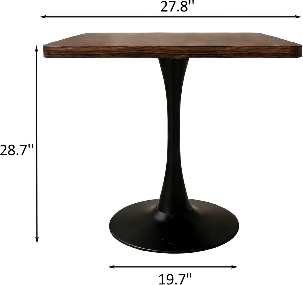 27.6" Tulip Table for 2-3 Persons Walnut Modern Square Dining Tables Mid-Century Leisure Table Thickened Wooden MDF Top Black Metal Base, for Living Room Kitchen (Walnut,27.6")