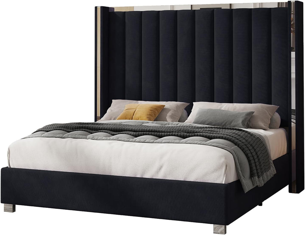 Jocisland King Size Upholstered Bed Frame with 58" Tall Headboard, Black